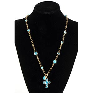 Gold necklace with glass paste and turquoise ... 