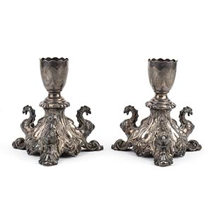 Pair of German silver candle holders - 19th ... 