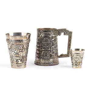 Peruvian sterling silver mug and two ... 