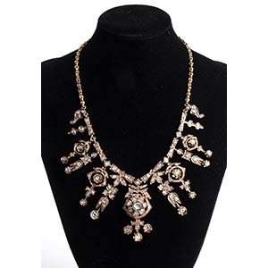 Gold necklace with rose cut diamond fringe - ... 