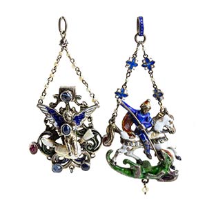 Two silver and enamel pendants - 19th ... 