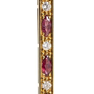 Diamond ruby gold bar brooch18k ... 