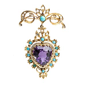 Pendant brooch with amethyst, turquoise and ... 