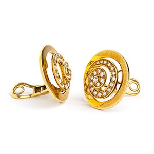 Pair of gold and diamond spiral ... 