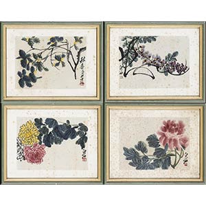 FOUR PRINTS BY QI BAISHI WITH FLORAL ... 