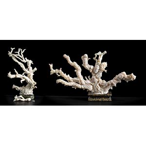 TWO CORAL SCULPTURES WITH FIGURESChina, ... 