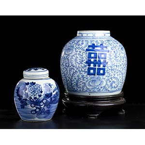 TWO BLUE AND WHITE PORCELAIN GINGER JARS, ... 