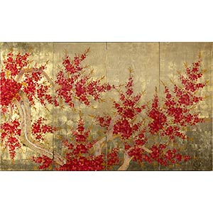 FOUR LACQUERED WOOD PANELS WITH A FLORAL ... 