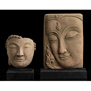 TWO POTTERY HEADSThailand, 20th century21 x ... 