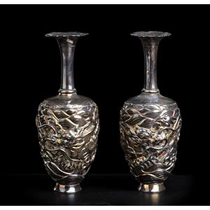 A PAIR OF SILVER SMALL VASESChina, 19th ... 