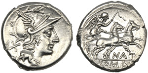 Pinarius Natta, Denario, Roma, 155 a.C.; AR ... 