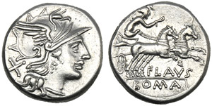 Decimius Flavus, Denario, Roma, 150 a.C.; AR ... 