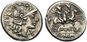 M. Atilius Serranus, Denarius, Rome, 148 BC; ... 