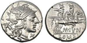 M. Iunius Silanus, Denario, Roma, 145 a.C.; ... 