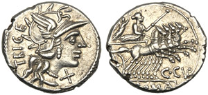 C. Curiatius Trigeminus, Denario, Roma, 142 ... 