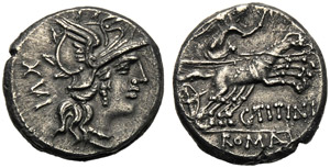 C. Titinius, Denario, Roma, 141 a.C.; AR (g ... 