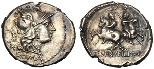 C. Servilius M.f., Denarius, Rome, 136 BC; ... 