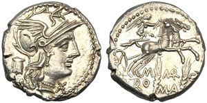 M. Marcius Mn.f., Denarius, Rome, 134 BC; AR ... 