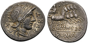 Q. Curtius e M. Silanus, Denario, Roma, 116 ... 