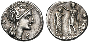 P. Porcius Laeca, Denario, Roma, 110 o 109 ... 