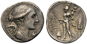 L. Valerius Flaccus, Denarius, Rome, 108 or ... 