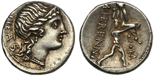 M. Herennius, Denario, Roma, 108 o 107 a.C.; ... 