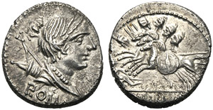 A. Postumius Sp.f. Albinus, Denario, Roma, ... 