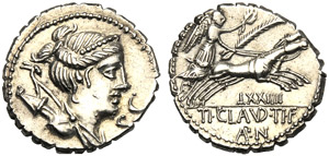 Ti. Claudius Ti.f. Ap.n., Denarius serratus, ... 