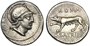 P. Satrienus, Denario, Roma, 77 a.C.; AR (g ... 