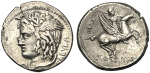 L. Cossutius C.f. Sabula, Denario, Roma, 74 ... 
