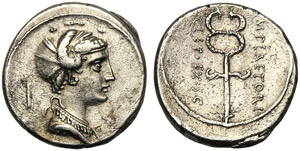 M. Plaetorius M.f. Cestianus, Denario, Roma, ... 