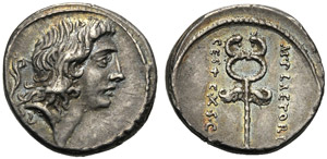 M. Plaetorius M.f. Cestianus, Denario, Roma, ... 