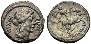A. Licinius Nerva, Denarius, Rome, 47 BC; AR ... 