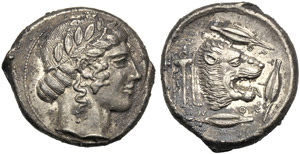 Sicilia, Tetradramma, Leontini, c. 460-450 ... 