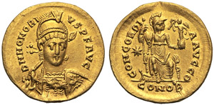 Onorio (393-423), Solido, Costantinopoli, ... 