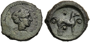Sicilia, Trias, Segesta, c. 420-400 a.C.; AE ... 