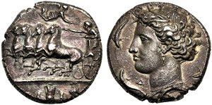 Sicily, Dionysios I (405-367), Decadrachm, ... 