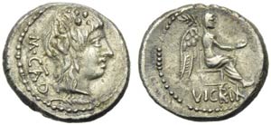 M. Porcius Cato, Quinario, Roma, 89 a.C.; AR ... 
