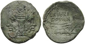 L. Rubrius Dossenus, As, Rome, 87 BC; AE (g ... 