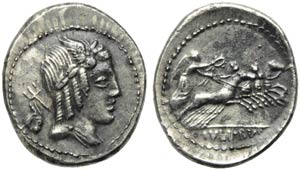 L. Iulius Bursio, Denario, Roma, 85 a.C.; AR ... 