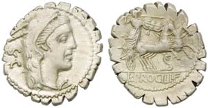 L. Procilius f., Denario serrato, Roma, 80 ... 