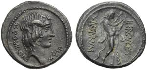 Q. Pomponius Musa, Denario, Roma, 66 a.C.; ... 