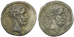 M. Iunius Brutus, Denario, Roma, 54 a.C.; AR ... 