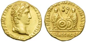 Augustus (27 BC - AD 14), Aureus, Lugdunum, ... 