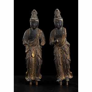 DUE KANNON IN LEGNO CIPRESSO HINOKI CON ... 