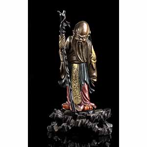 SCULTURA CON SHOULAO IN LEGNO DIPINTO IN ... 