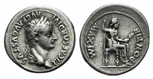 Tiberius (14-37). AR Denarius (19mm, 3.41g, ... 