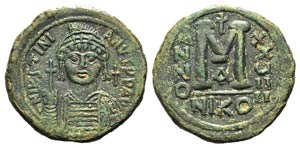 Justinian I (527-565). Æ 40 Nummi (34mm, ... 