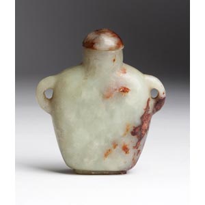 Carved hardstone and russet snuff bottle;XX ... 