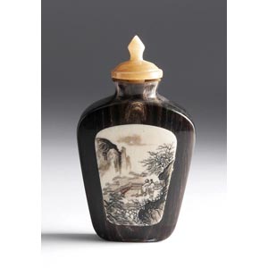 Engraved ivory and wood snuff bottle;XX ... 